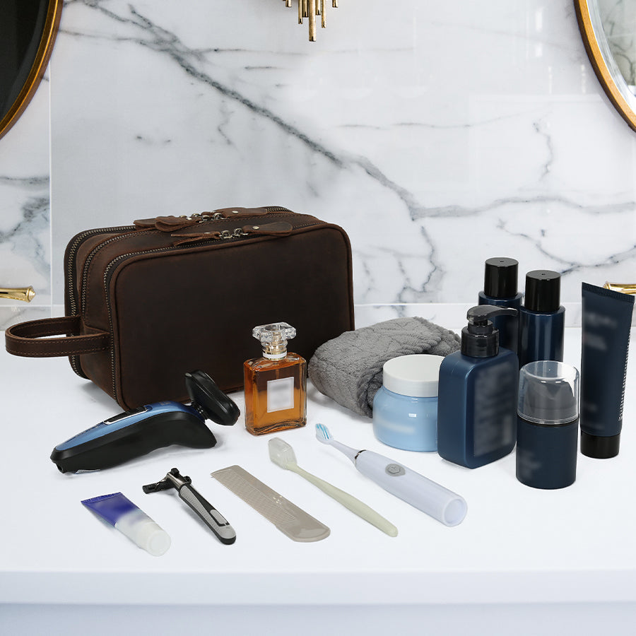 Valmio Bravado Dark Brown Leather Toiletry Bag