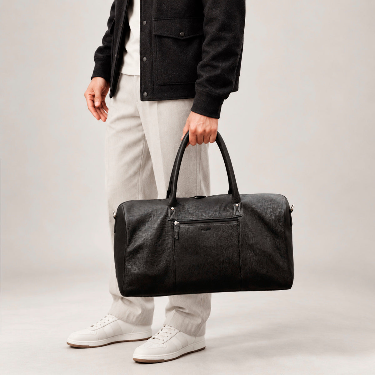Sac de voyage noir en cuir pleine fleur, modèle Valmio Asfo, pour homme