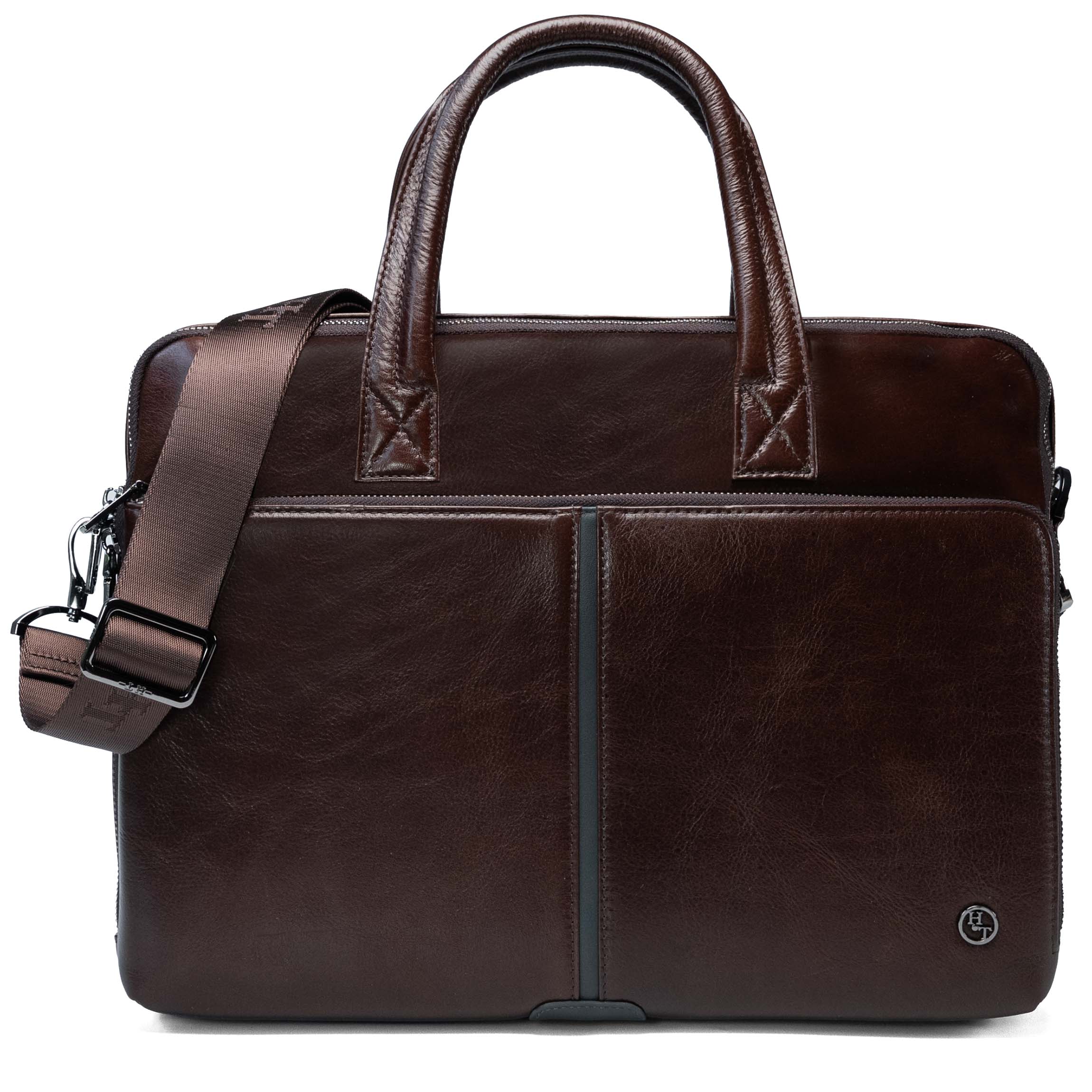 Borto brown leather laptop bag