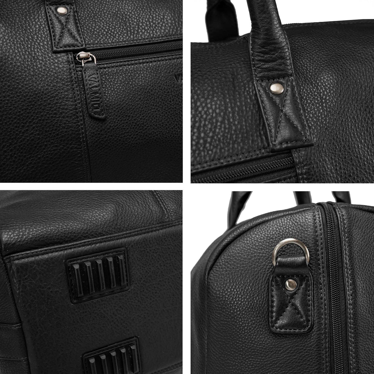 Sac de voyage noir en cuir pleine fleur, modèle Valmio Asfo, pour homme