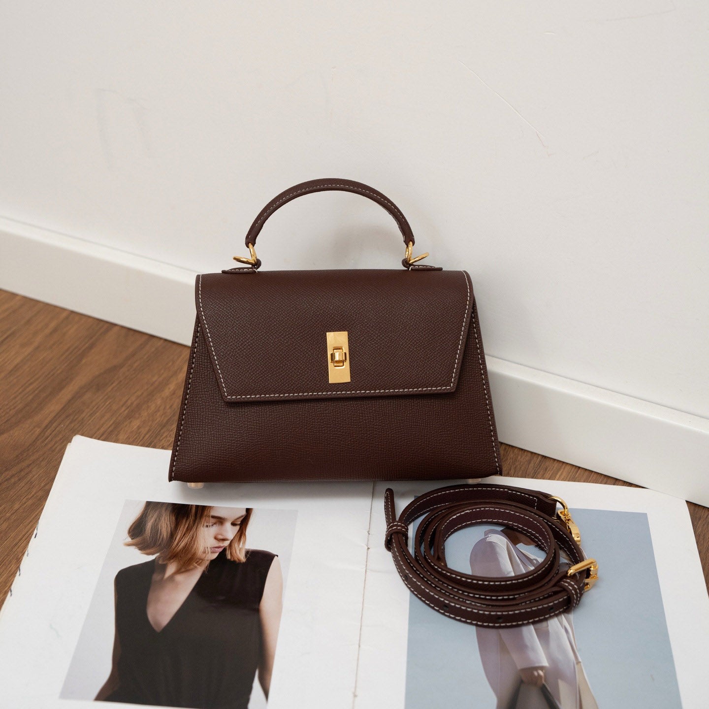 Valmio Sonira leather women's handbag - dark brown