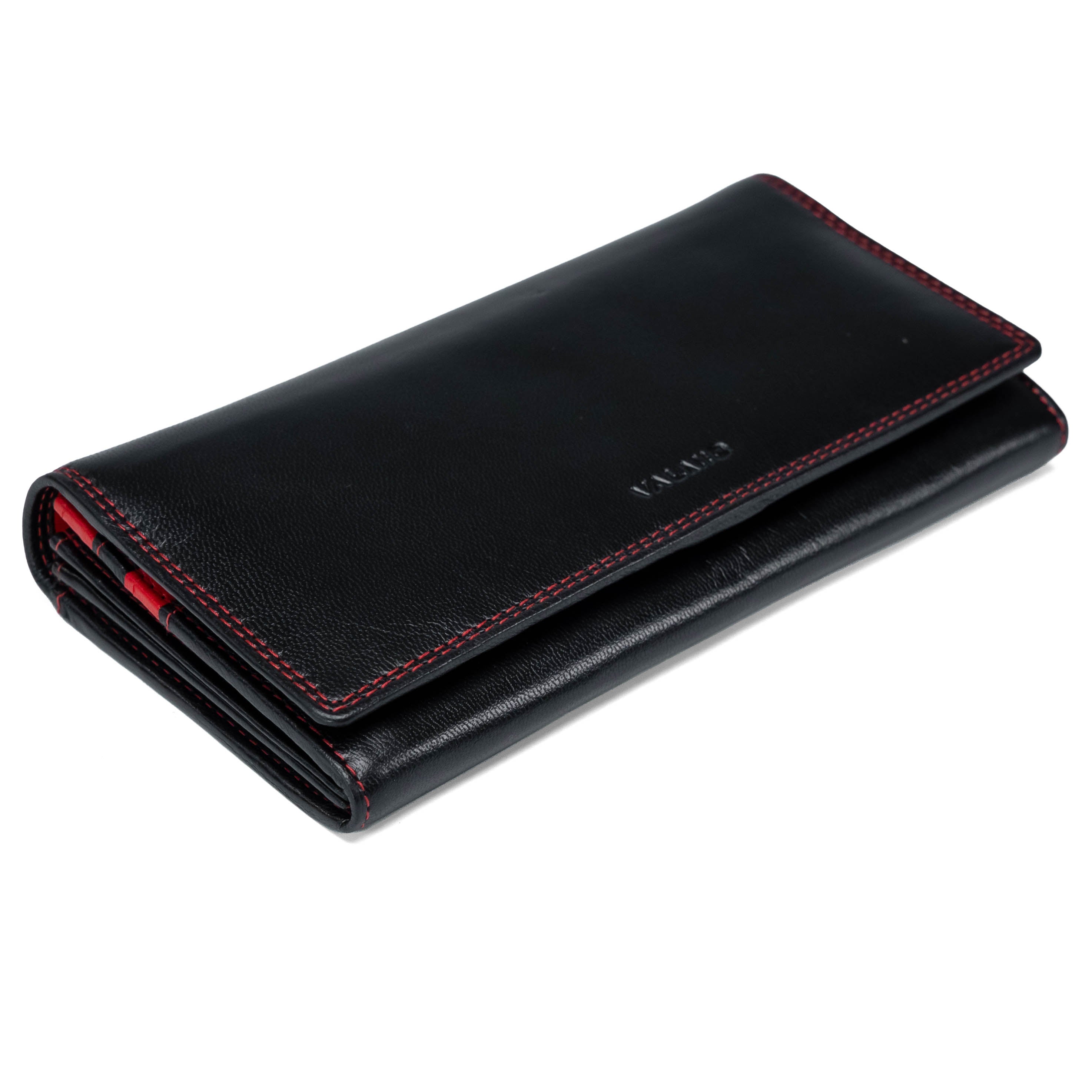 Leren damesportemonnee Valmio Benxi 2433 Zwart/Rood