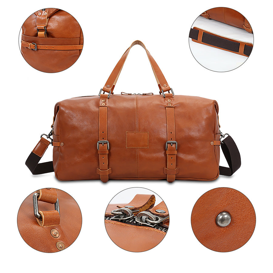 Sac de voyage en cuir marron Valmio Raven