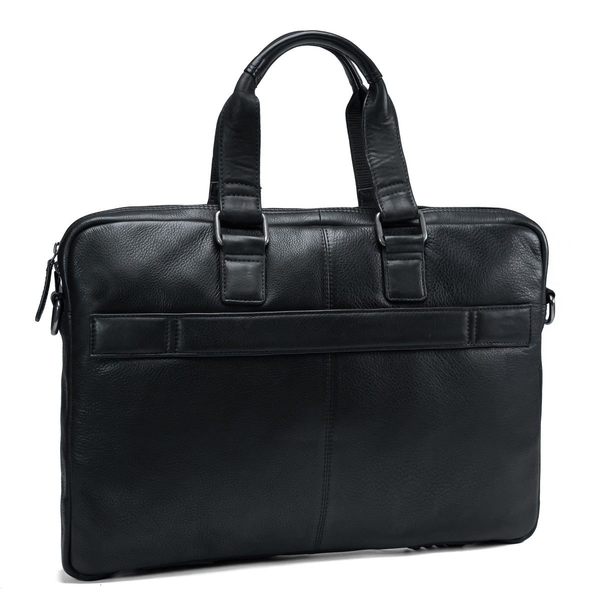 Sac pour ordinateur portable noir en cuir pleine fleur, modèle Valmio Neris