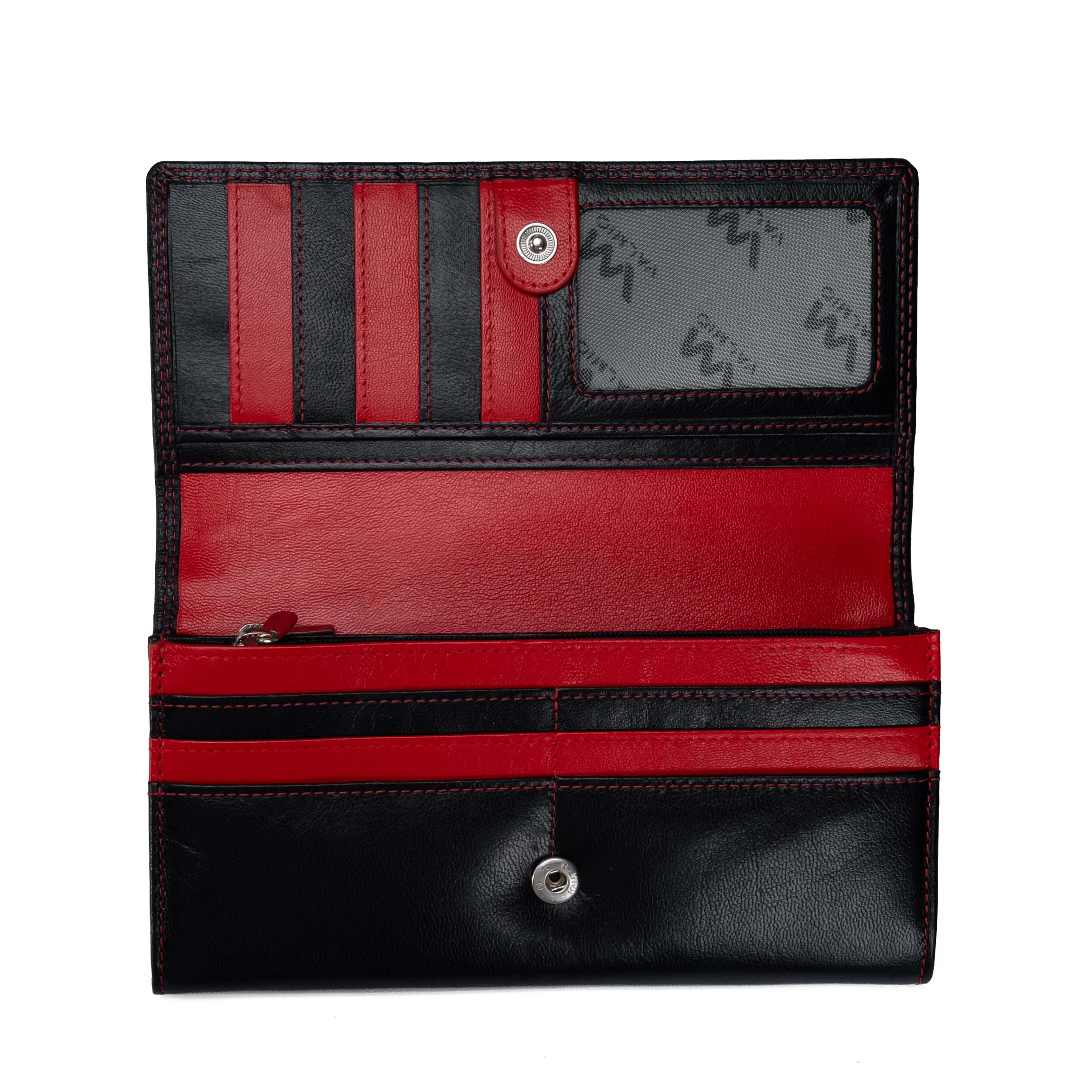 Leren damesportemonnee Valmio Benxi 2433 Zwart/Rood