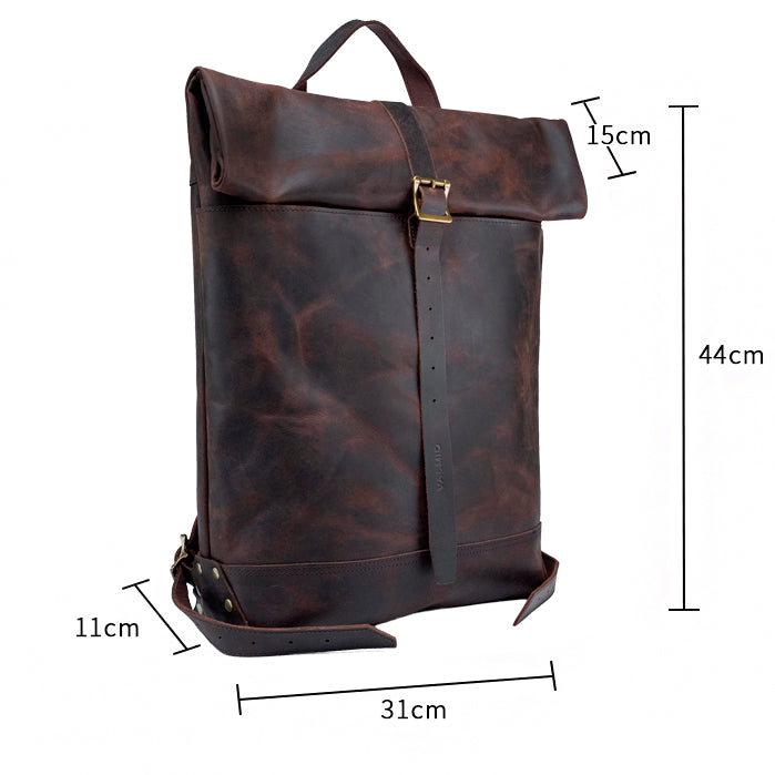 Valmio Astorsen Roll-Top Leather Backpack - CRB Brown