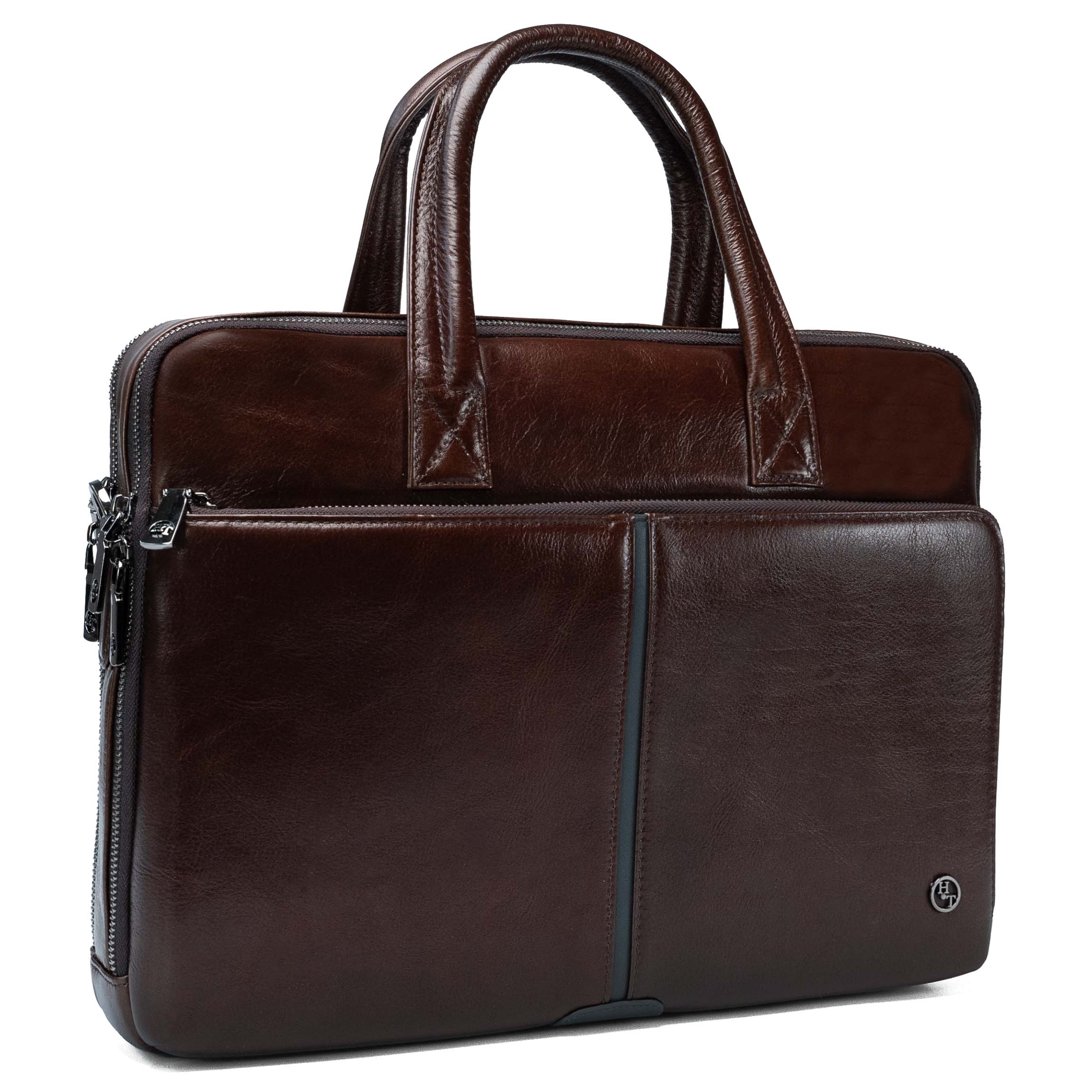 Borto brown leather laptop bag