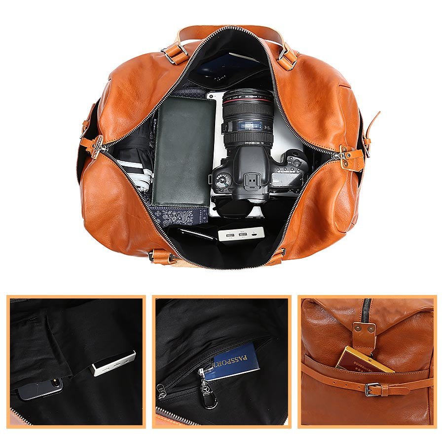 Sac de voyage en cuir marron Valmio Raven