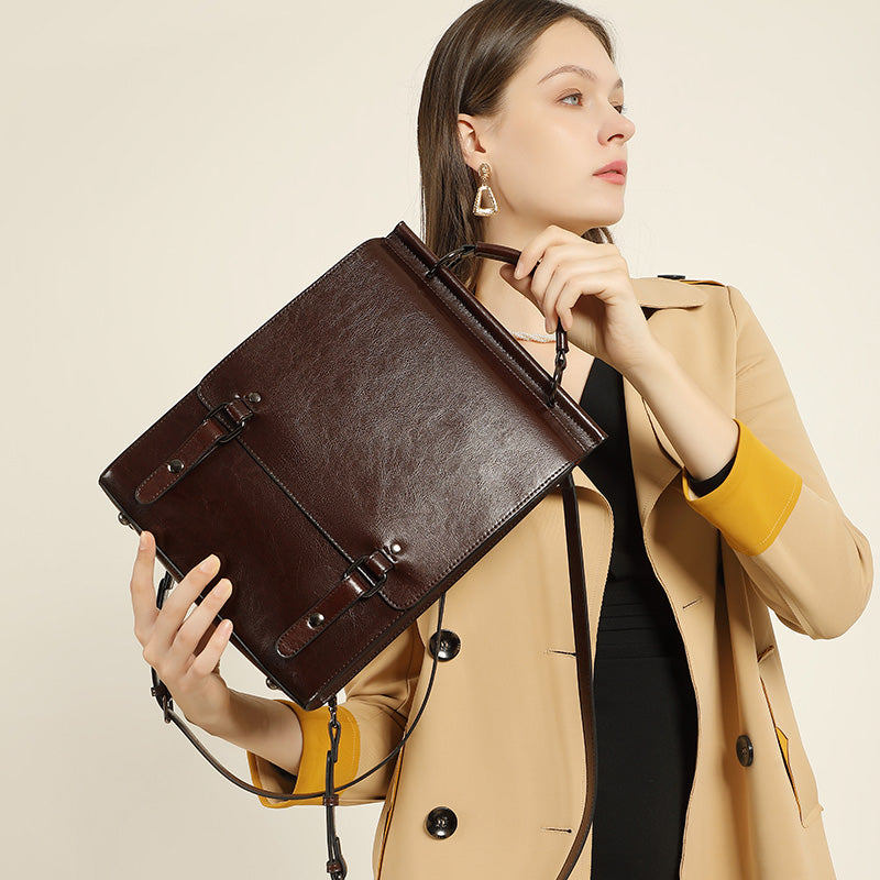 Mochila de cuero para mujer Valmio Tonora - marrón oscuro