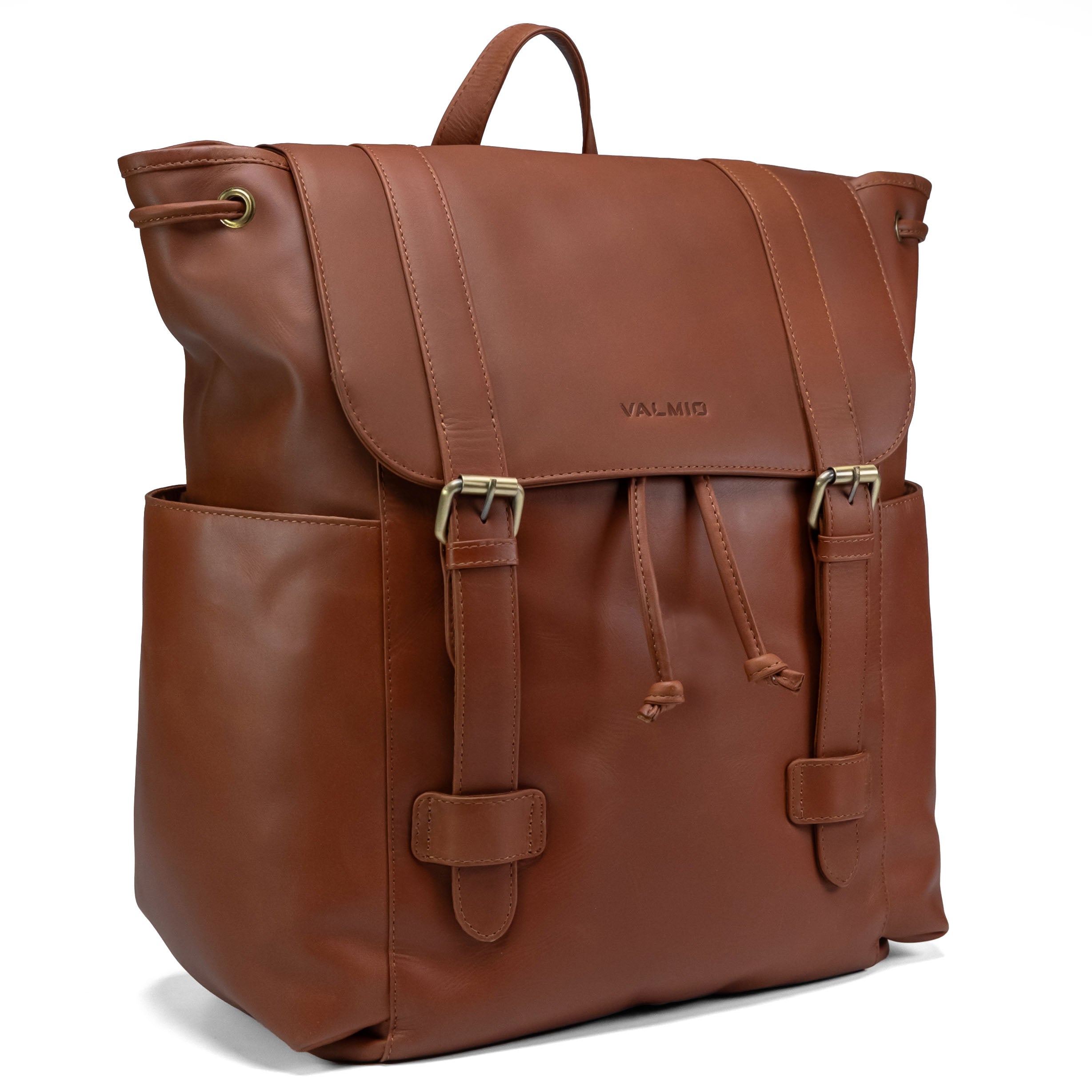 Valmio Noble Leather Backpack Dark Cognac