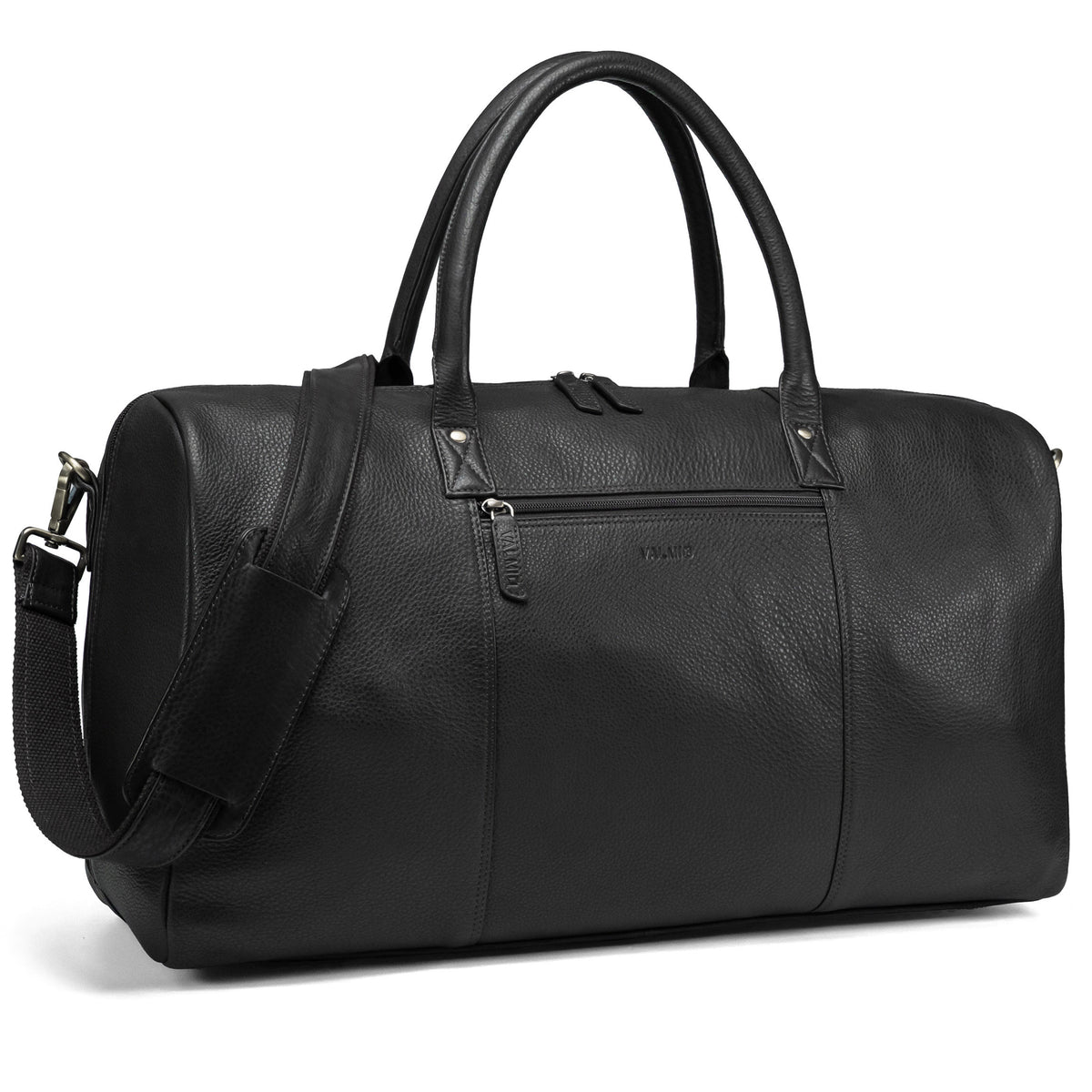 Sac de voyage noir en cuir pleine fleur, modèle Valmio Asfo, pour homme