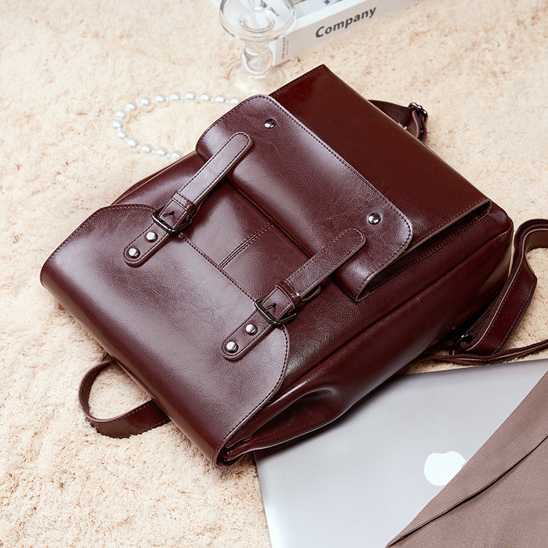 Valmio Delora Leder-Damenrucksack - Dunkelbraun