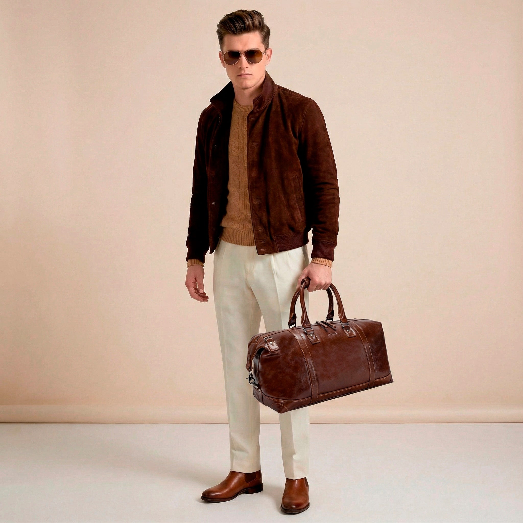 Bolsa de viaje de cuero Valmio Linvo Tan