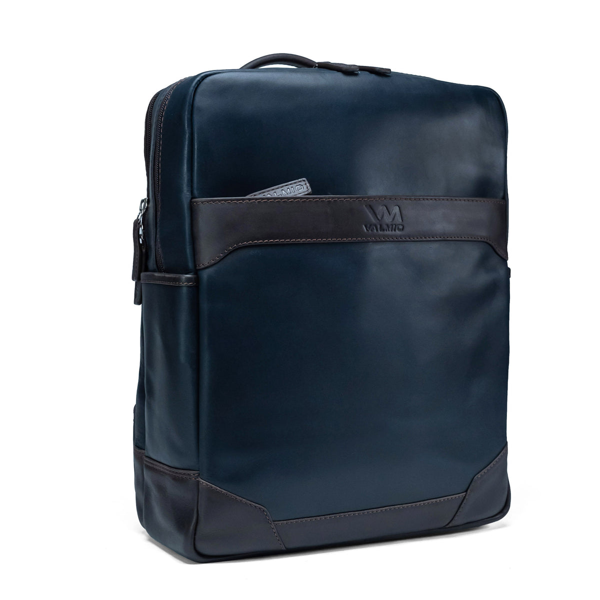 Lederrucksack Valmio York - Blau-Braun