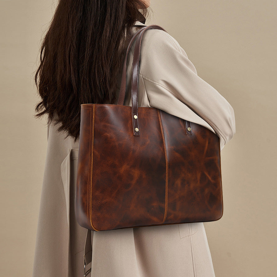 Brown Leather Shopper Valmio Aurelia