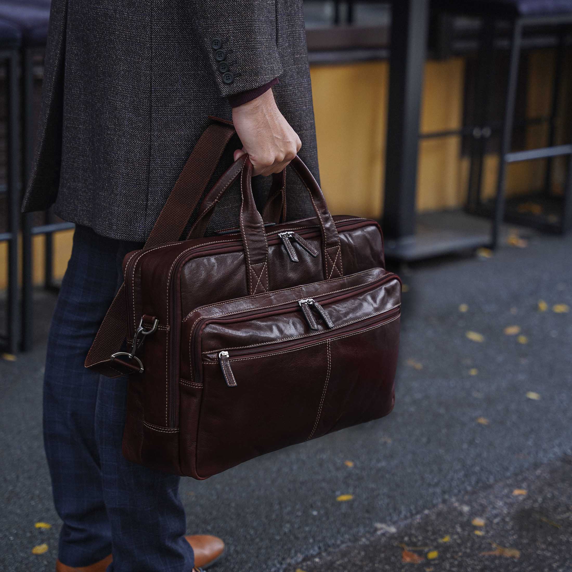 Bolso Valmio Vigo de cuero genuino marrón