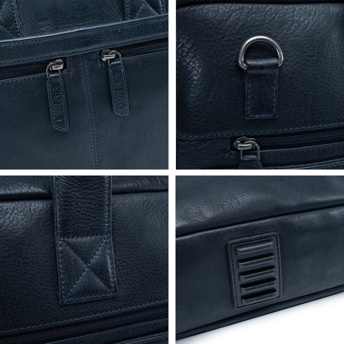 Blauwe laptoptas van volnerfleer voor heren, model Valmio Lids
