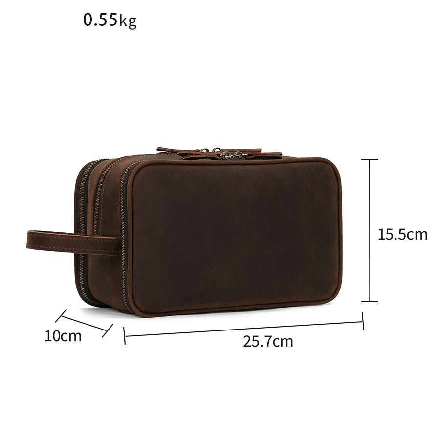 Valmio Bravado Dark Brown Leather Toiletry Bag
