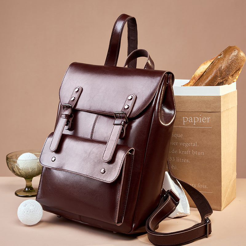 Valmio Delora Leder-Damenrucksack - Dunkelbraun
