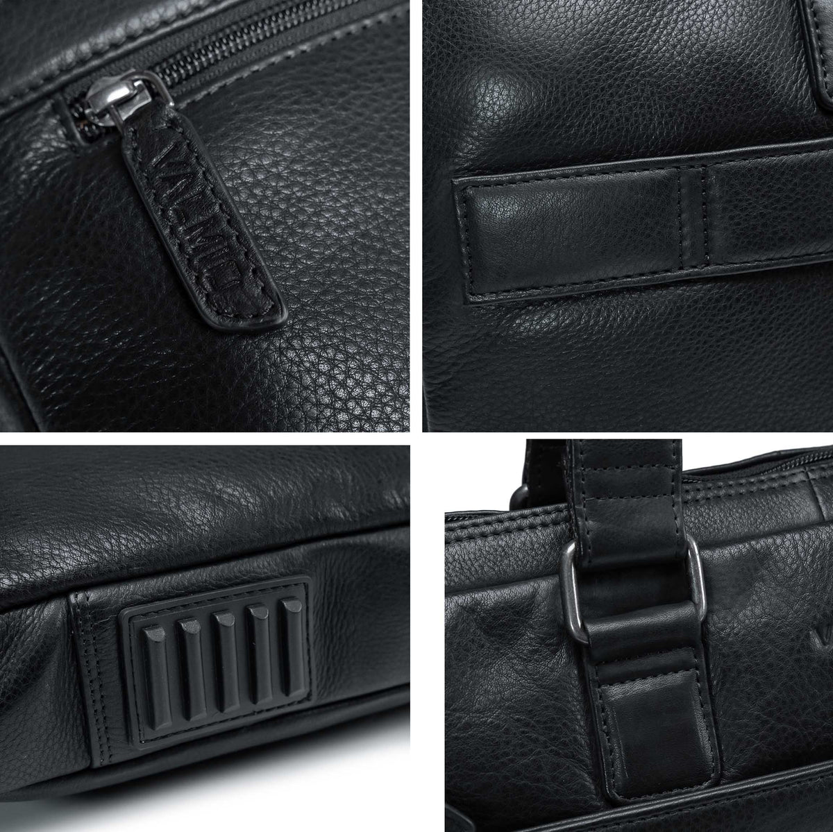 Sac pour ordinateur portable noir en cuir pleine fleur, modèle Valmio Neris