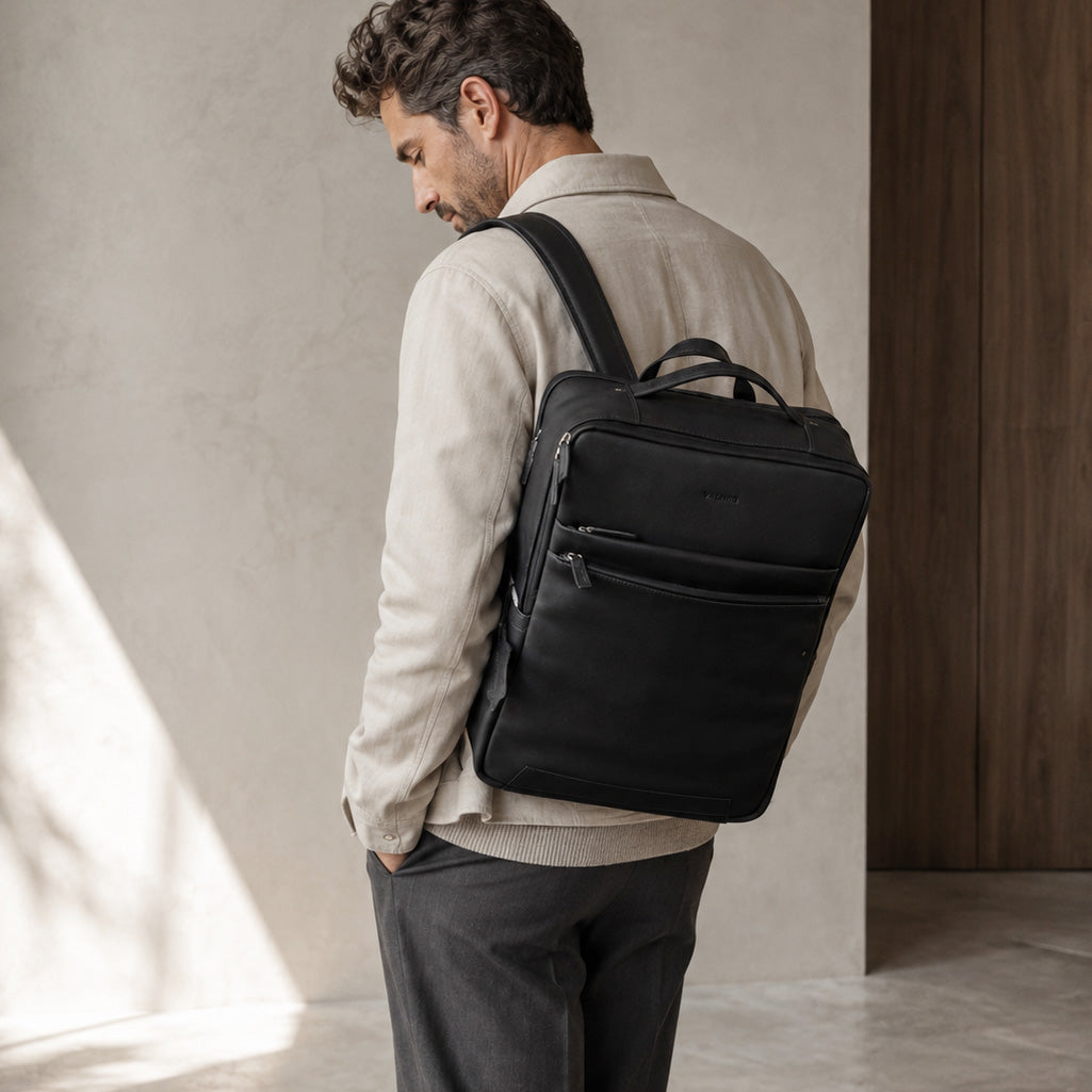 Black Leather Backpack Valmio Hunter