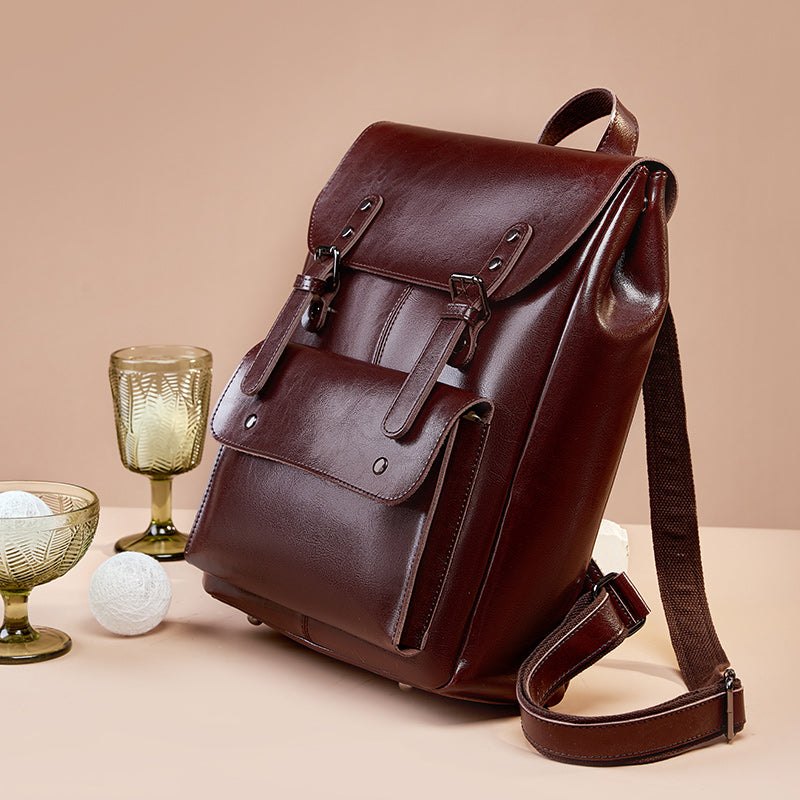 Valmio Delora Leder-Damenrucksack - Dunkelbraun