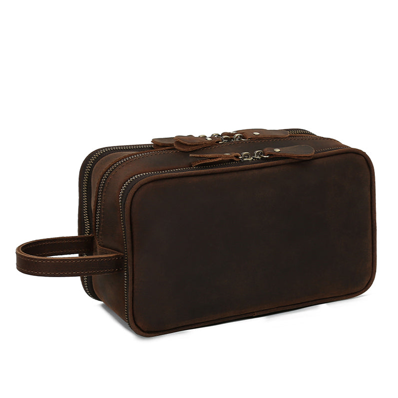 Valmio Bravado Dark Brown Leather Toiletry Bag
