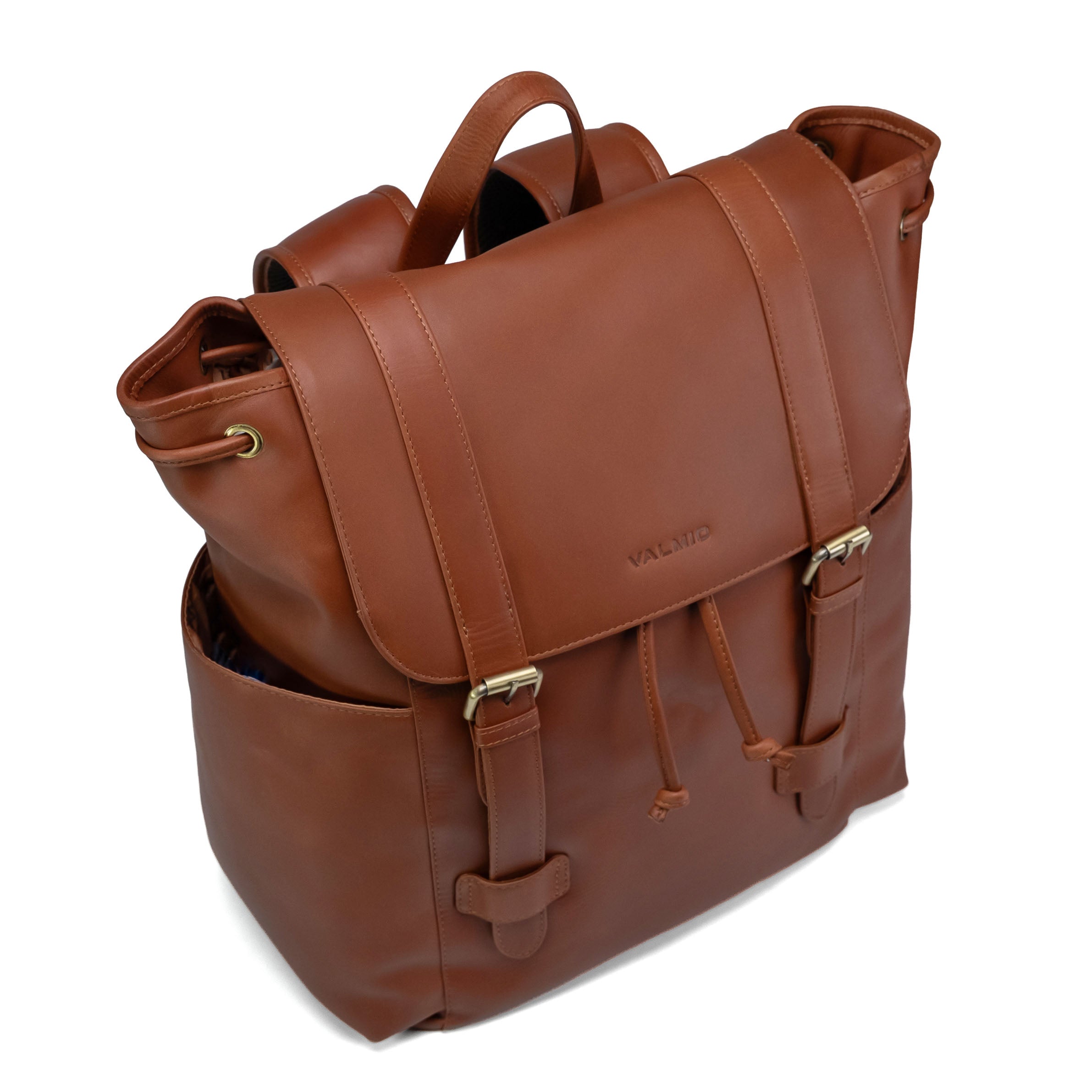 Valmio Noble Leather Backpack Dark Cognac
