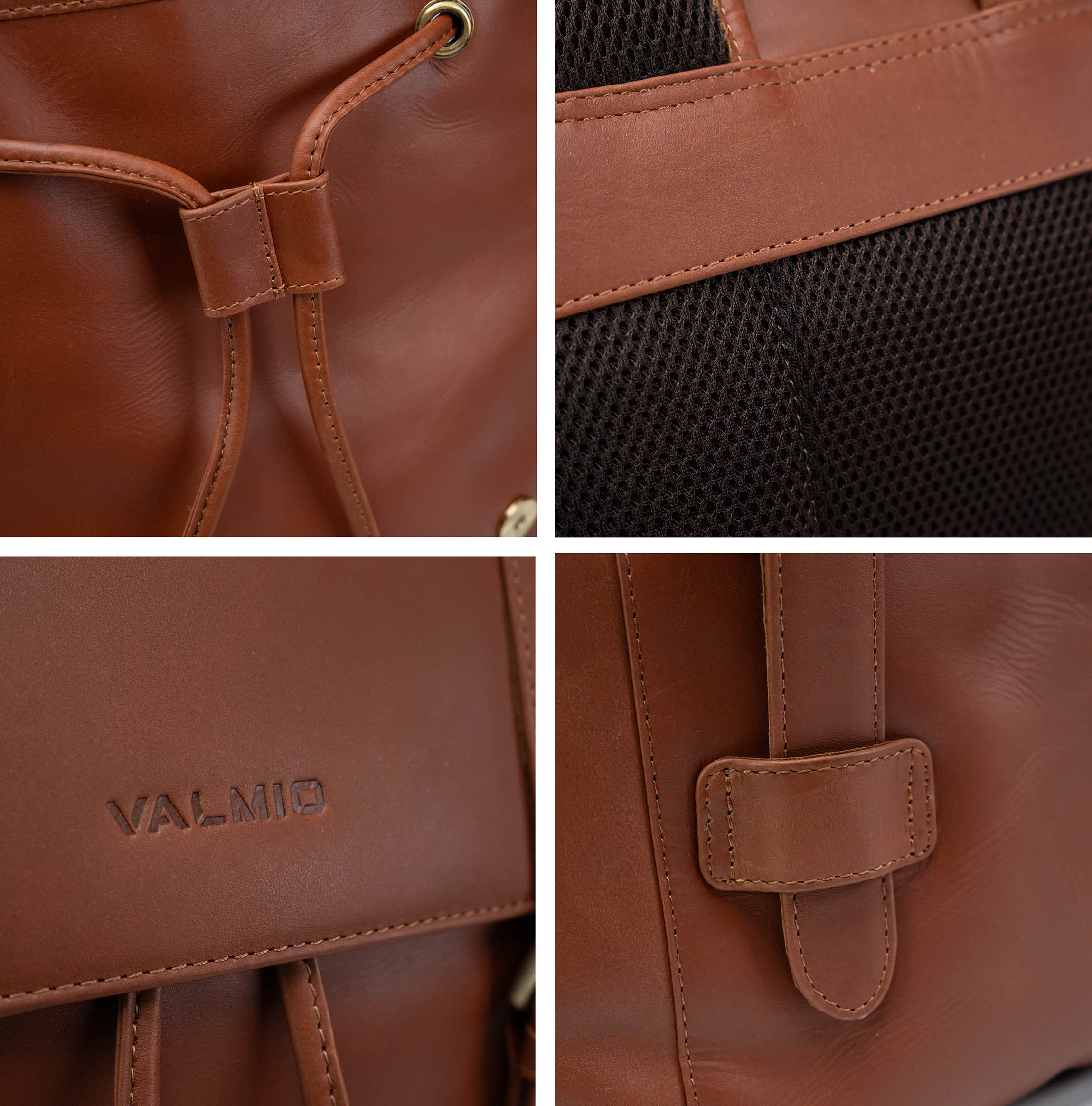 Valmio Noble Leather Backpack Dark Cognac
