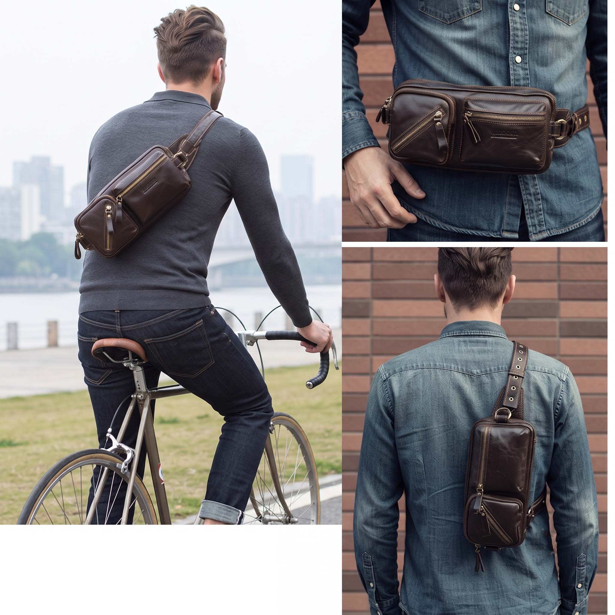 Bolso cinturón de cuero para hombre Mars