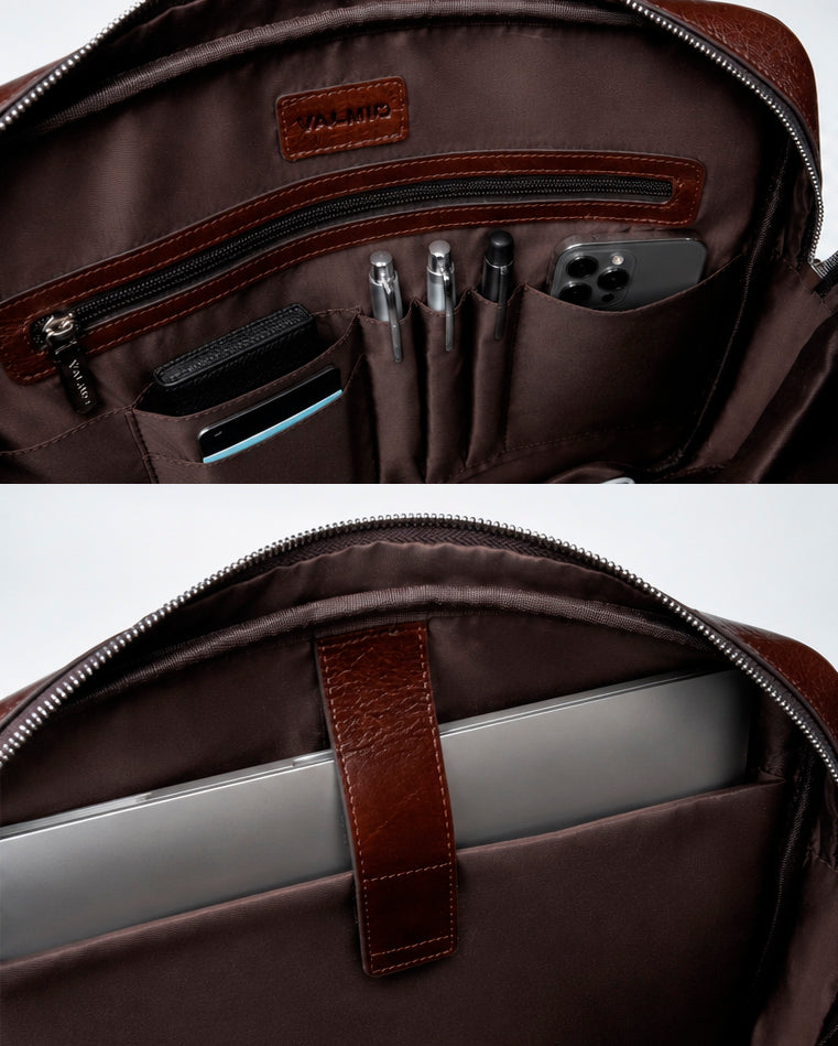 Sac homme classique en cuir Valmio - marron