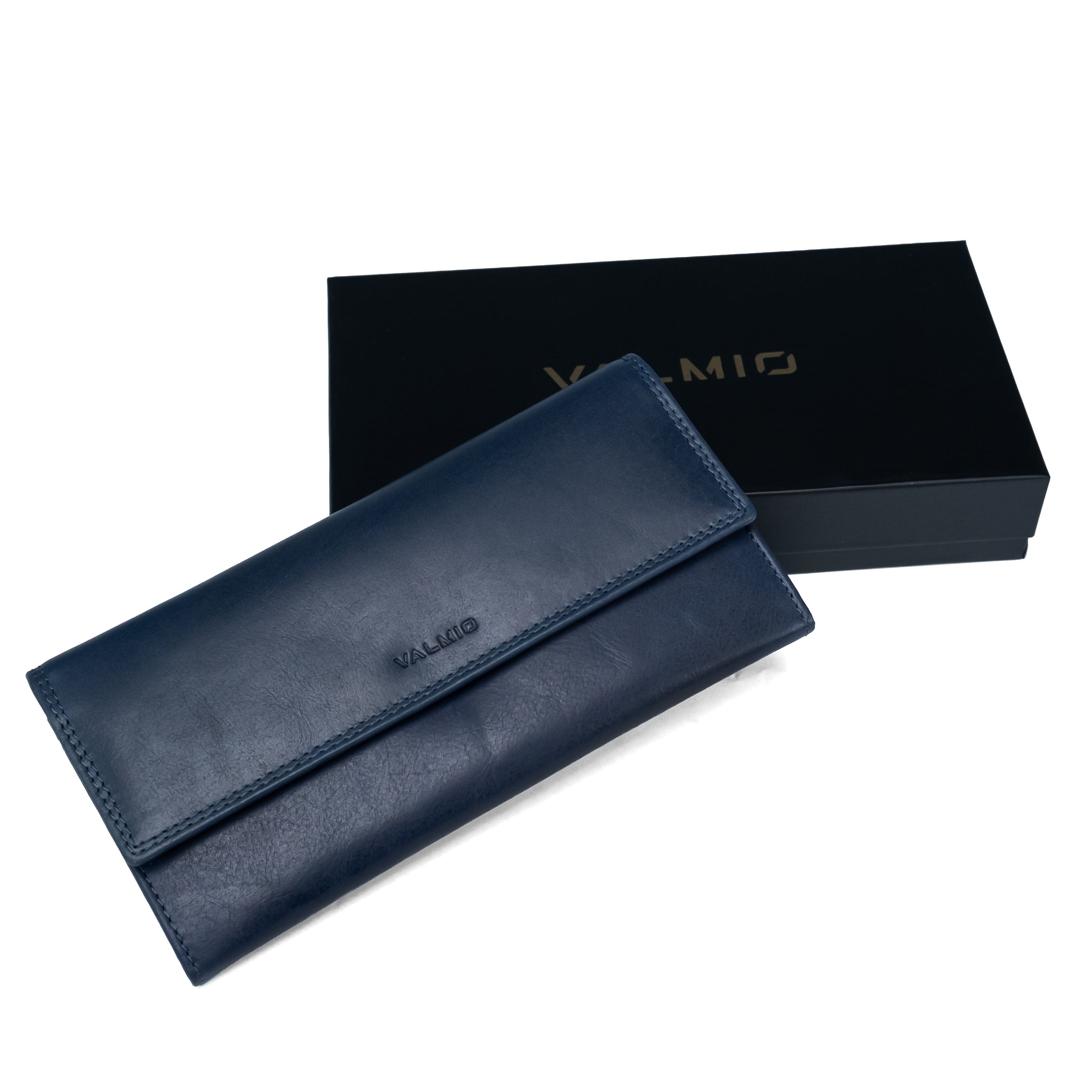 Leren damesportemonnee Valmio Pouch Donkerblauw