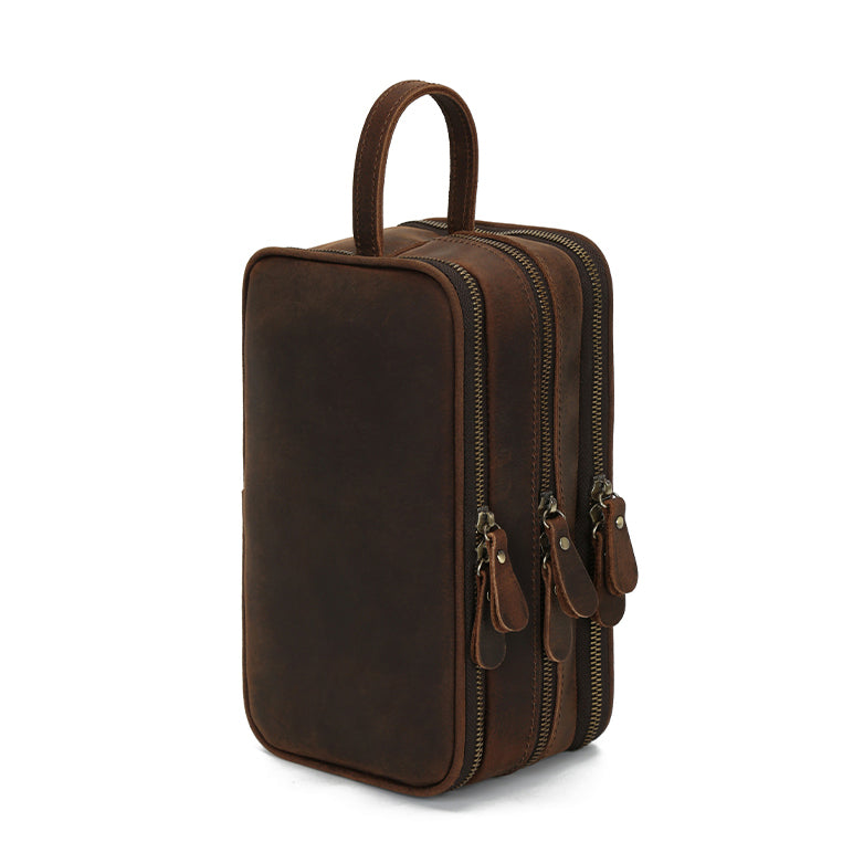 Valmio Bravado Dark Brown Leather Toiletry Bag