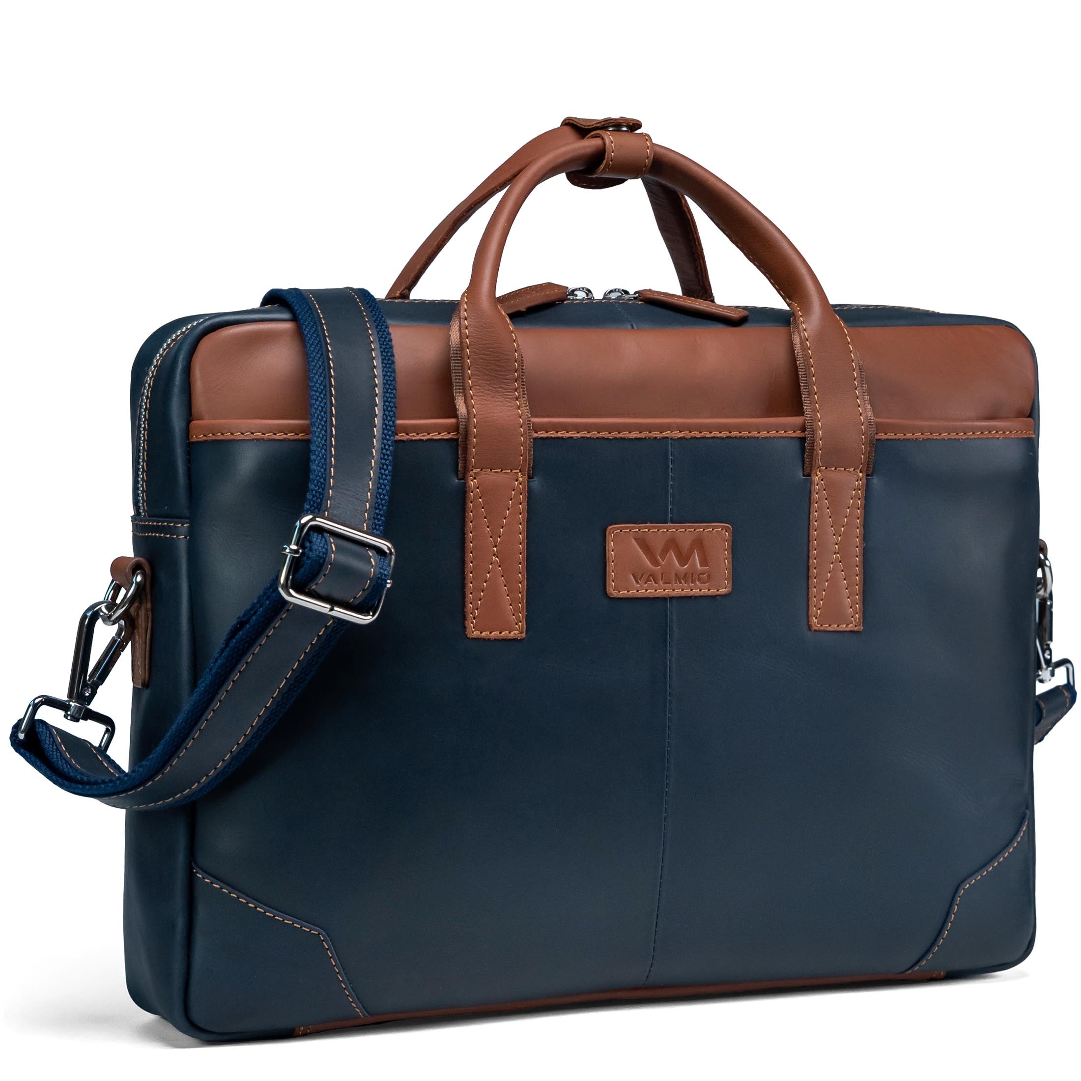Blue Leather Laptop Bag Valmio Denton 2.0