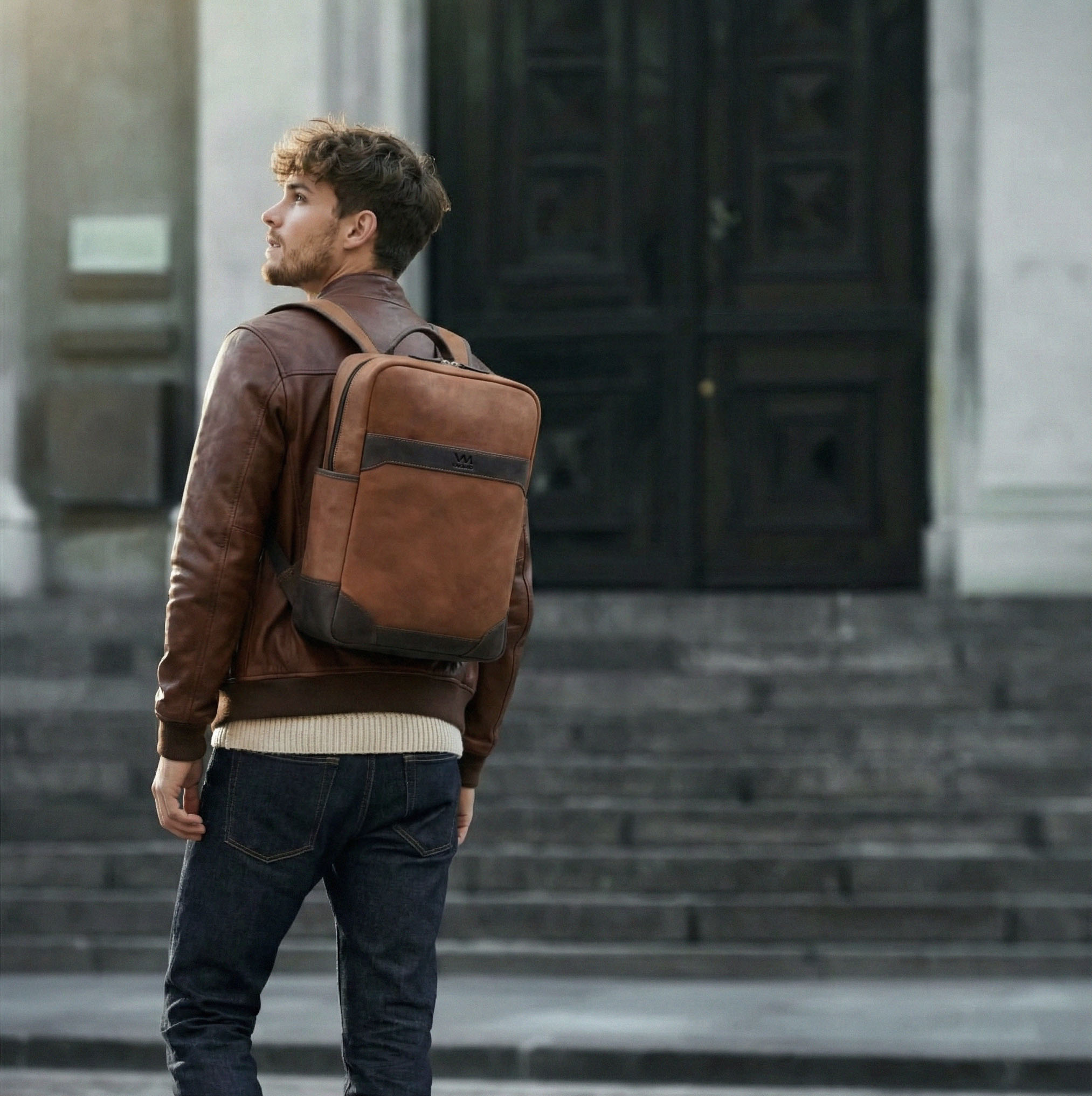Light brown leather backpack Valmio York 13L