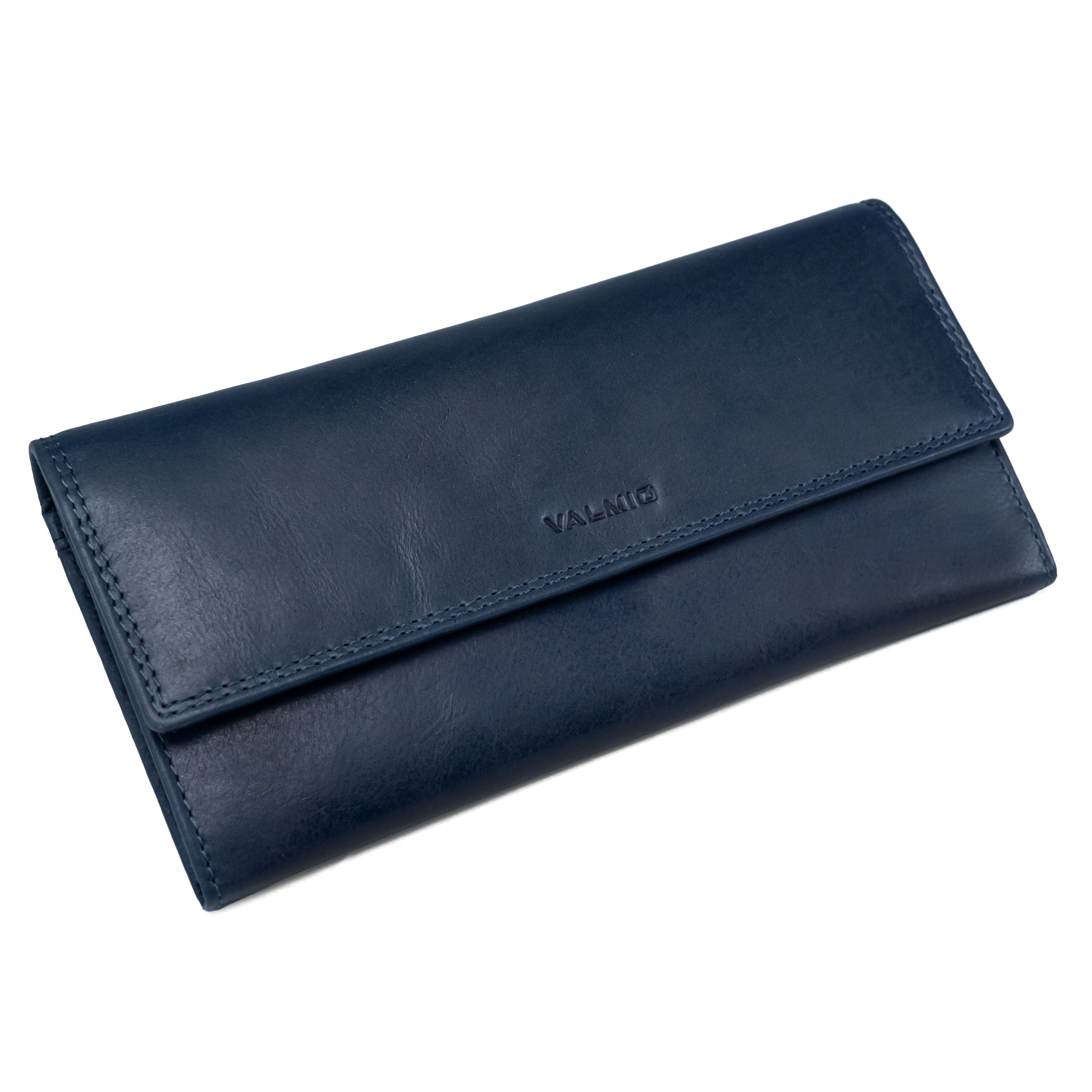 Leren damesportemonnee Valmio Pouch Donkerblauw