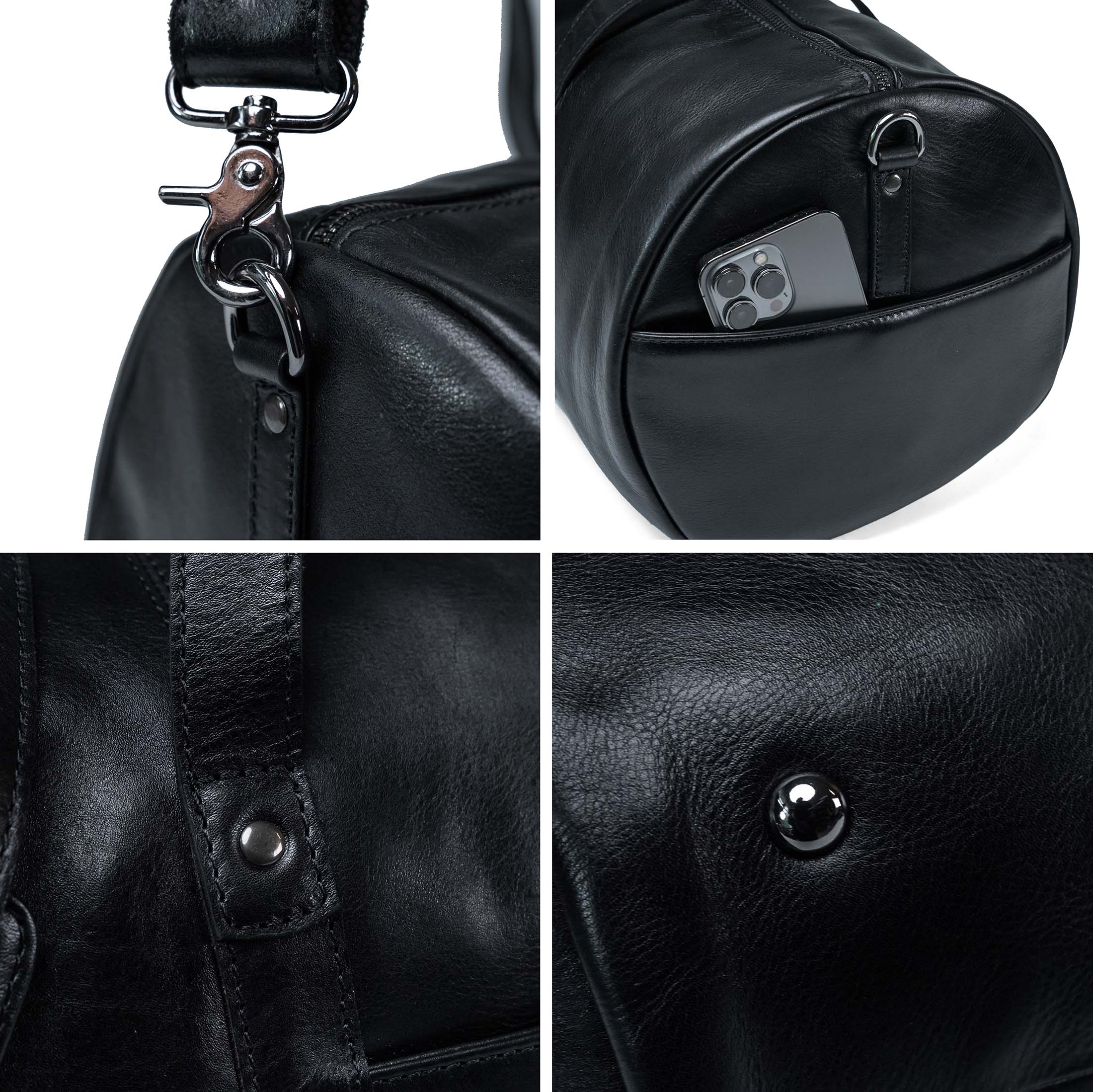 Black Leather Travel Bag Valmio Homs