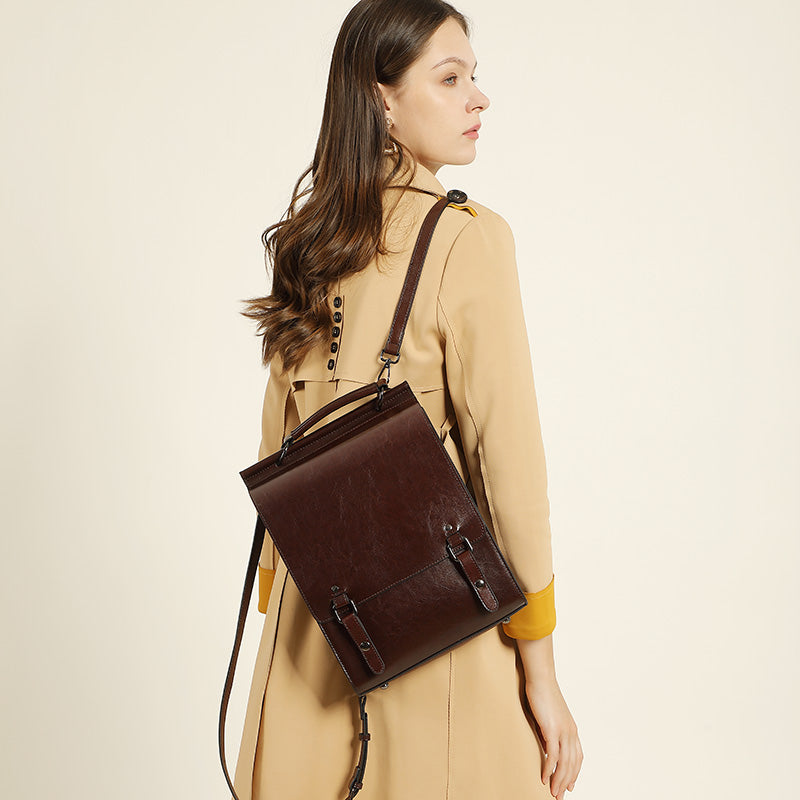 Mochila de cuero para mujer Valmio Tonora - marrón oscuro