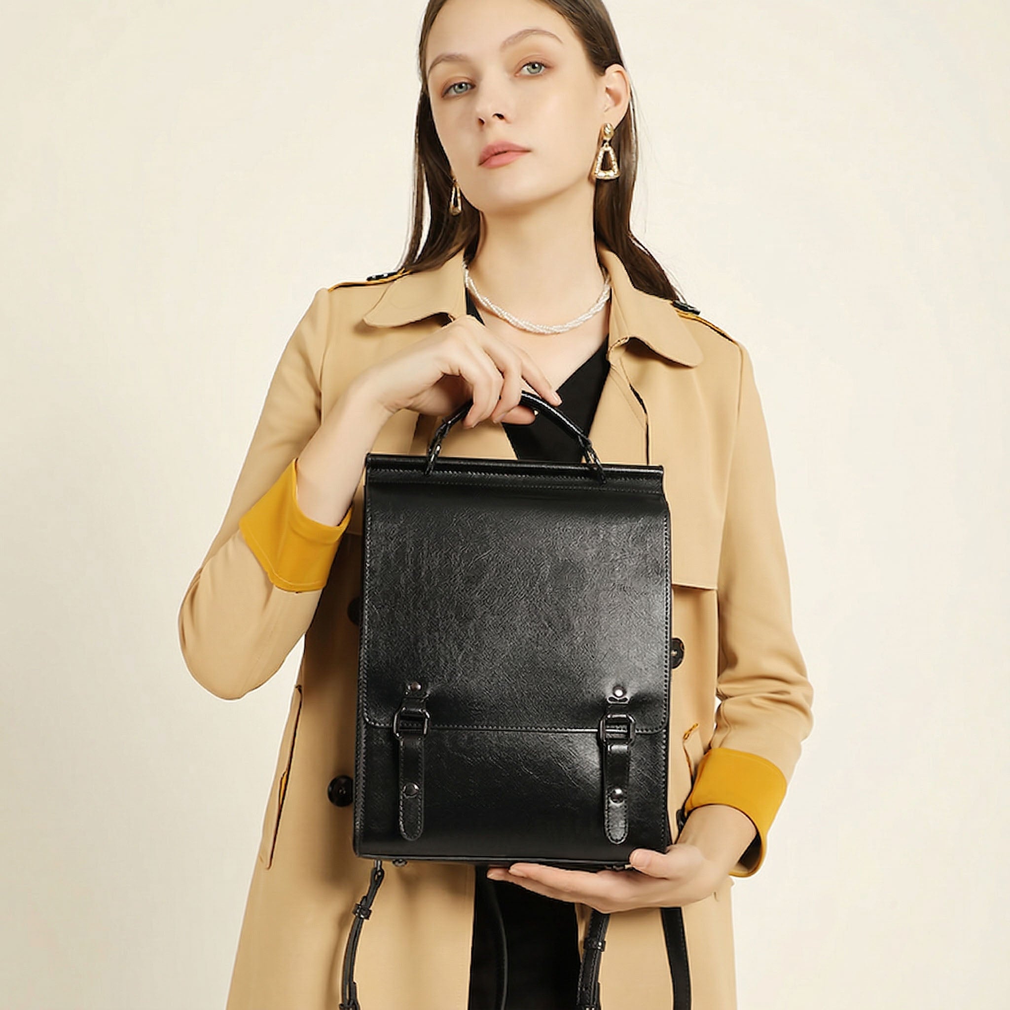Mochila de cuero para mujer Valmio Tonora - negro