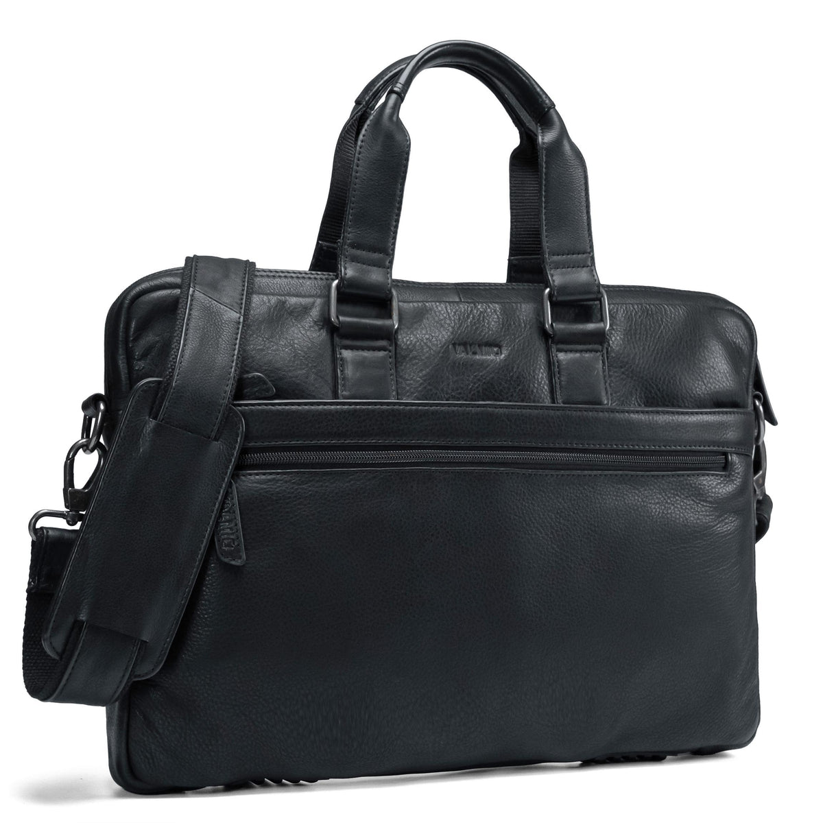 Sac pour ordinateur portable noir en cuir pleine fleur, modèle Valmio Neris