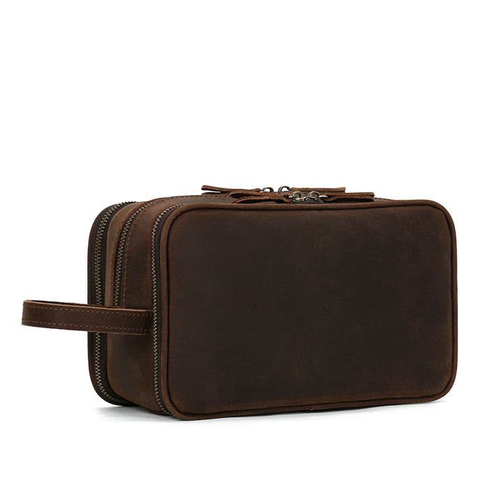 Valmio Bravado Dark Brown Leather Toiletry Bag