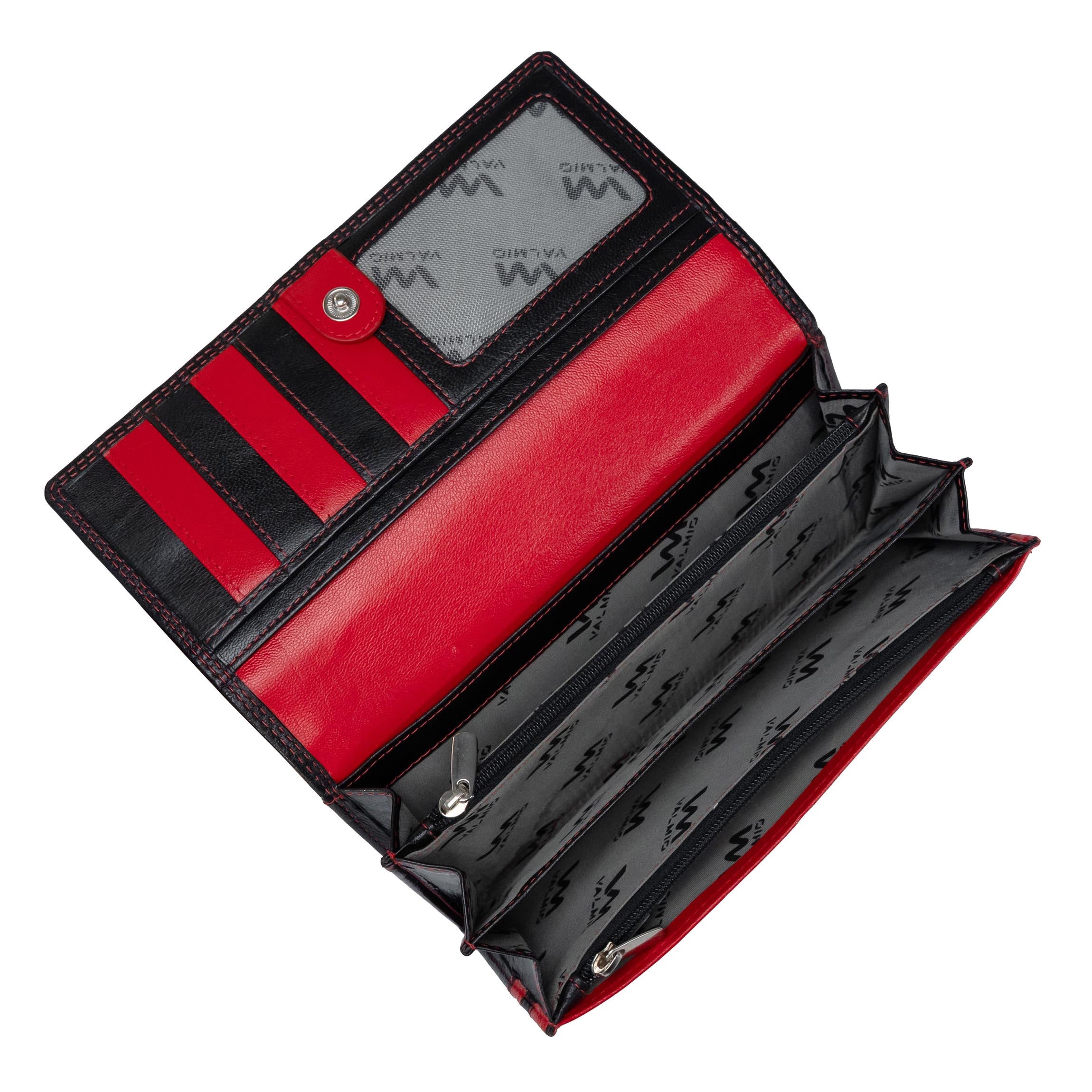 Leren damesportemonnee Valmio Benxi 2433 Zwart/Rood