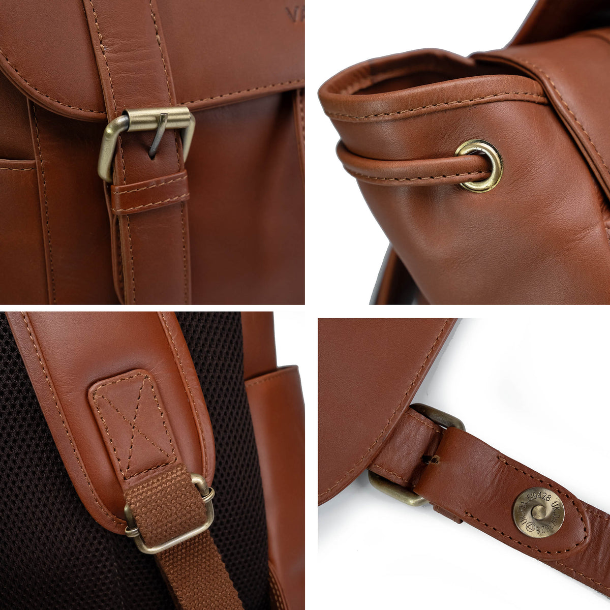 Valmio Noble Leather Backpack Dark Cognac