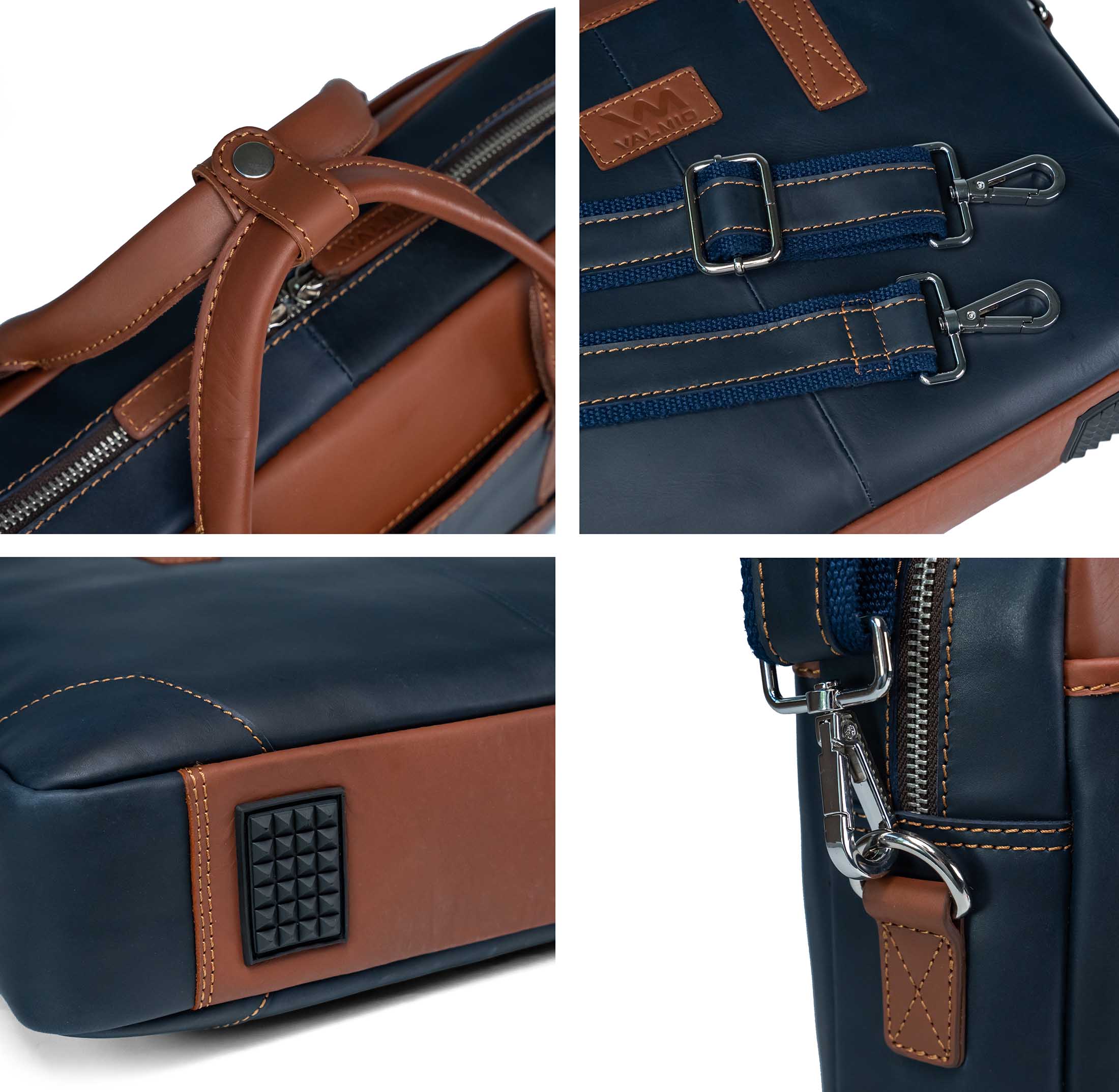 Blauwe Leren Laptop Tas Valmio Denton 2.0