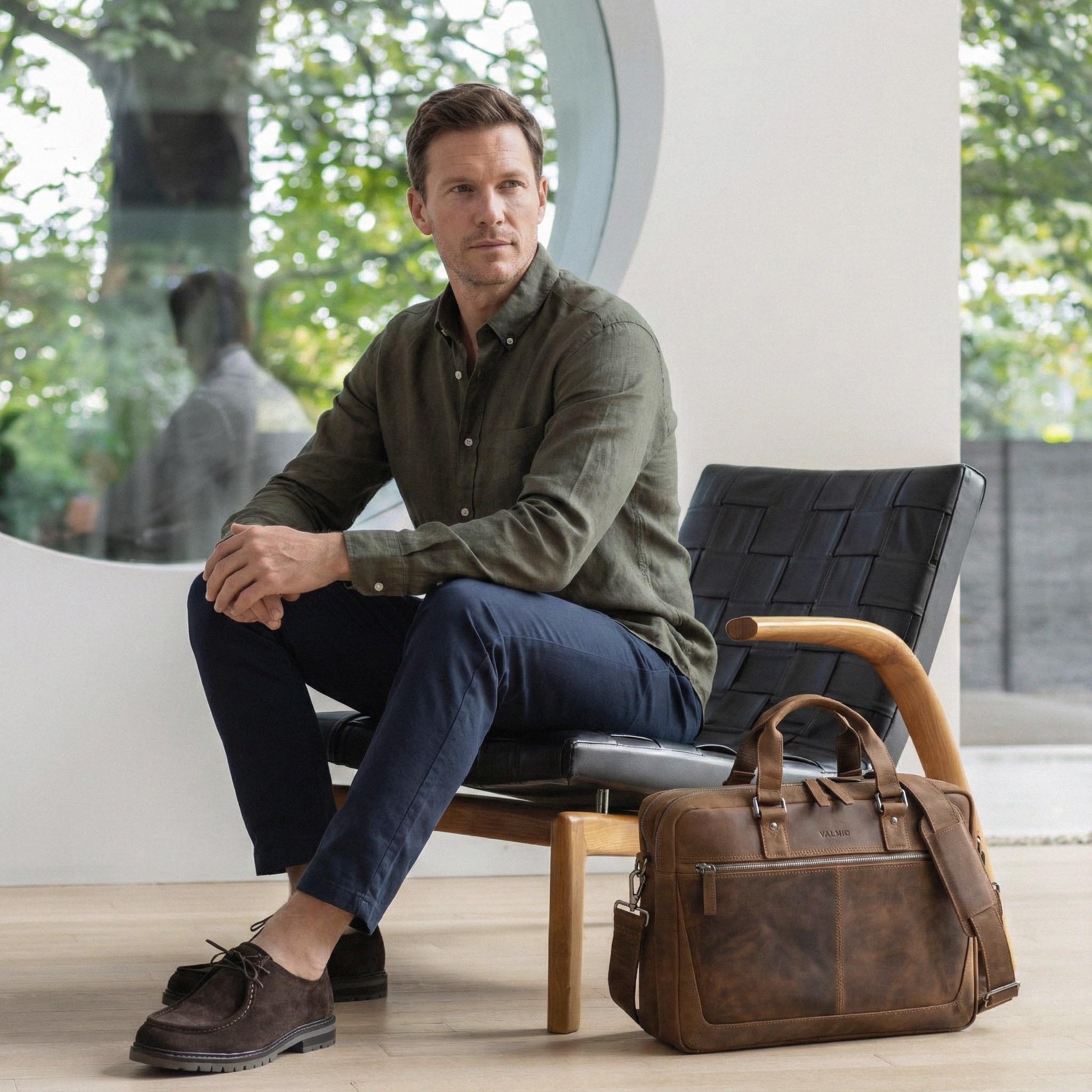 Valmio B09H Sac en cuir pour ordinateur portable